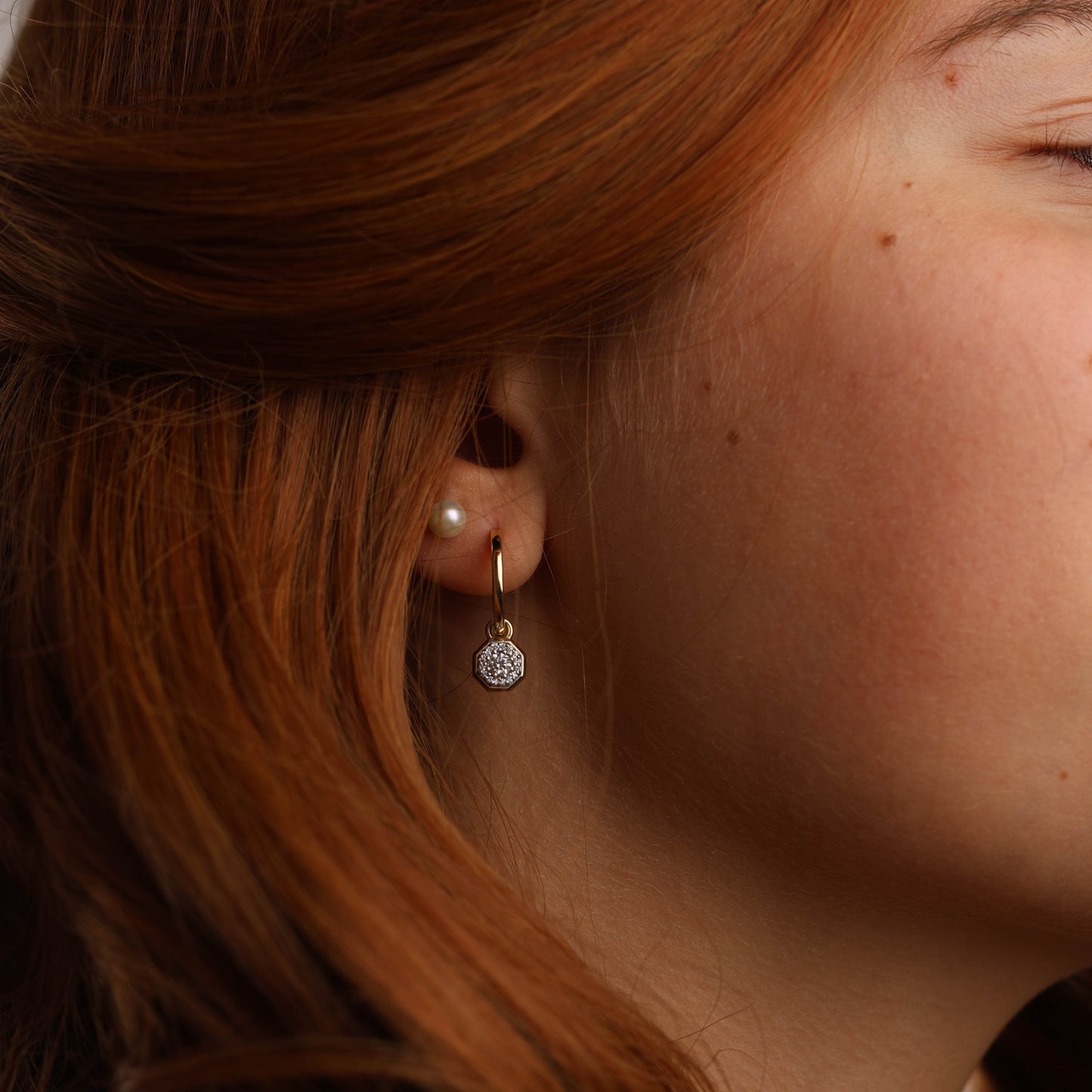 Octagonal Diamond Drop Earrings in Gold