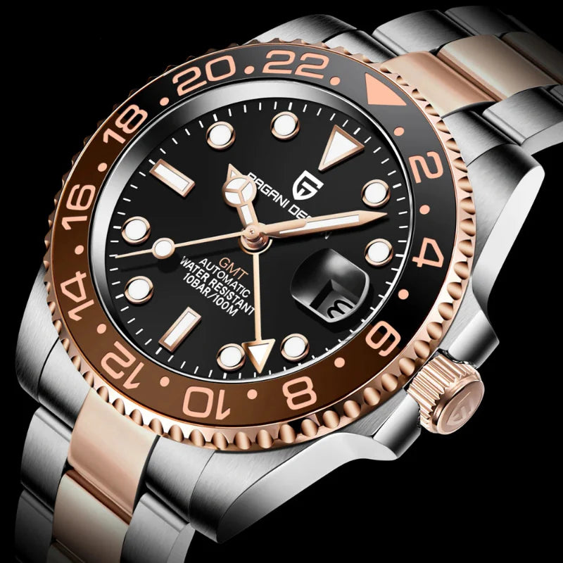 PAGANI DESIGN Rose Gold GMT Automatic Men's Watch