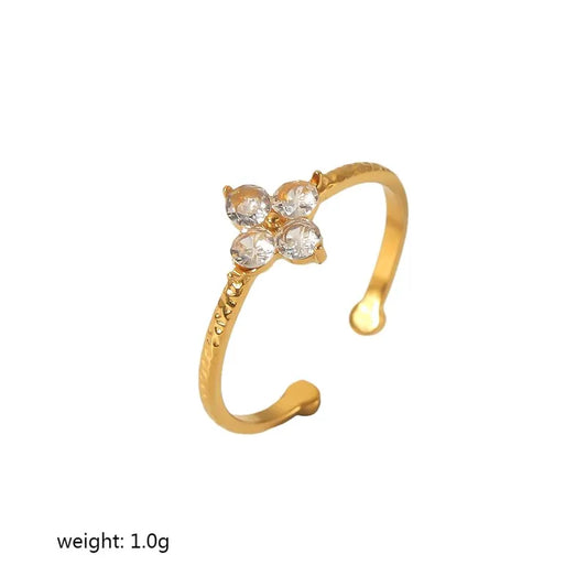 Diamond flower pvd gold plated ring