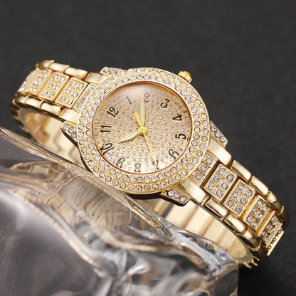 Fashion Numeric Golden Watch with Jewelry Set