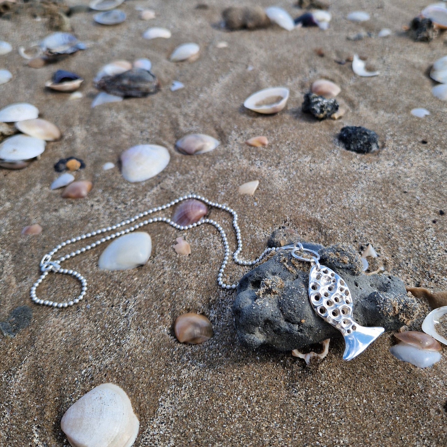 Bubble Fish Pendant Silver Necklace