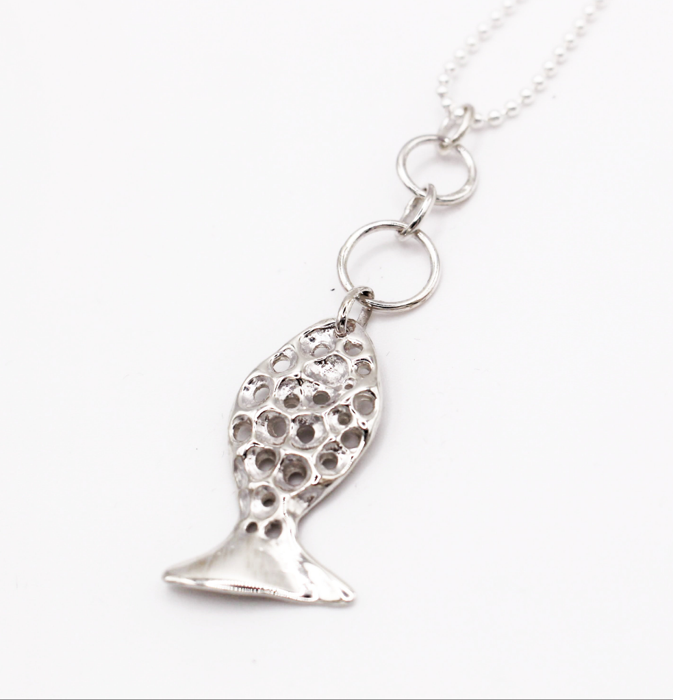 Bubble Fish Pendant Silver Necklace
