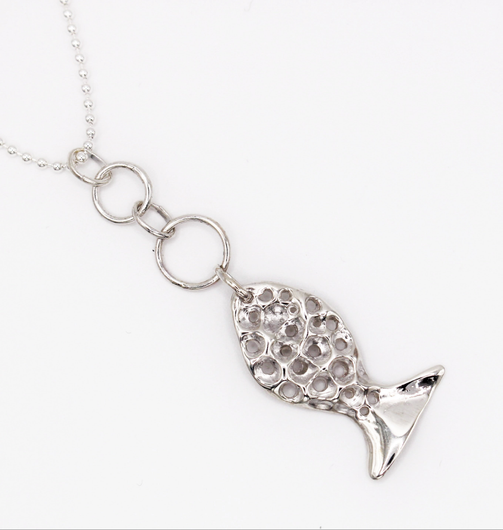 Bubble Fish Pendant Silver Necklace